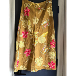 Studio JPR Pure Linen Tropical Floral Skirt Women’s Size 12 Brown Pink Hibiscus